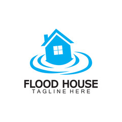 House flood icon Logo. River water natural disaster damage home vector icon.