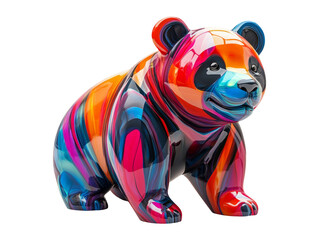 Fototapeta premium Colorful 3D Plasticine Panda with Glossy Finish and Shiny Details on Transparent Background