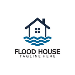 House flood icon Logo. River water natural disaster damage home vector icon.