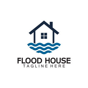 House flood icon Logo. River water natural disaster damage home vector icon.