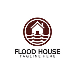 House flood icon Logo. River water natural disaster damage home vector icon.
