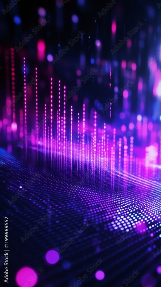 Poster Abstract background showing a digital wave flowing with glowing lines and dots, representing data transmission or cyberspace