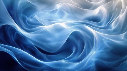 Fototapeta premium A digital art piece of an ethereal blue fabric with soft, flowing waves and subtle lighting effects, creating a dreamy atmosphere