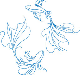 Koi fishes line drawing silhouette. Pisces zodiac sign contour illustration