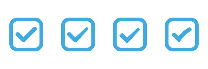 Blue checkmark icon. Check mark icon. Blue tick icon.