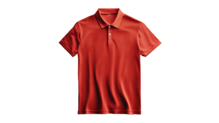A stylish red polo shirt displayed against a white isolate background, perfect for casual or semi-formal occasions, showcasing trendy apparel design.