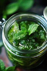 A refreshing mint-infused beverage with a touch of bubbles, perfect for a warm day or a cozy evening.