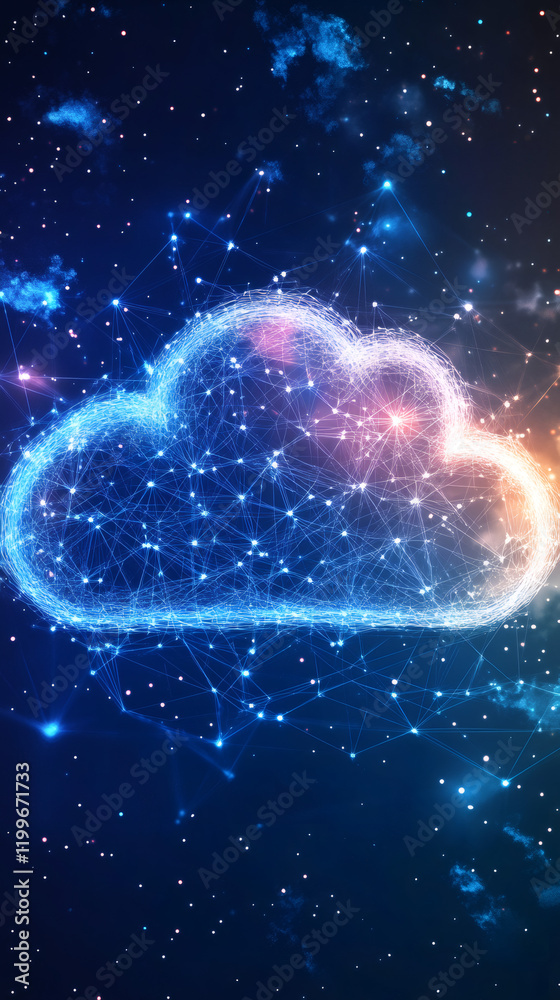 Aufkleber cloud computing network sending and receiving data through a network of connections in a cosmic back