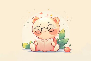 Cute bear reading a book with joy