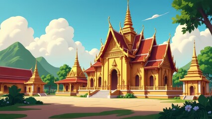 Obraz premium Golden Temple Complex in Scenic Landscape