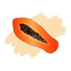 Fresh half-sliced papaya fruit isolated on a white background