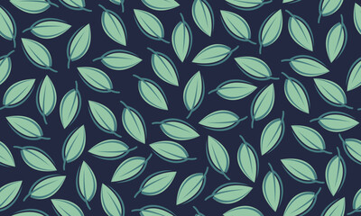 Seamless foliage pattern on a blue background. Trendy floral design for fashion textile print. Nature organic illustration.