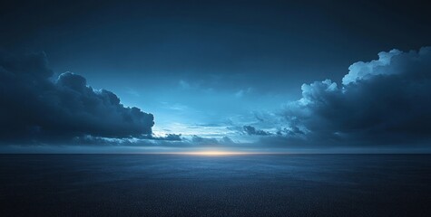 Dark blue sky, clouds, and horizon.