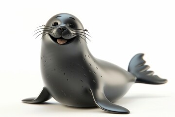 Happy cartoon seal on white background