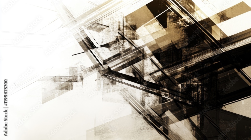 Poster abstract architecture with multiple layers and angles, creating a sense of depth and dynamic energy.