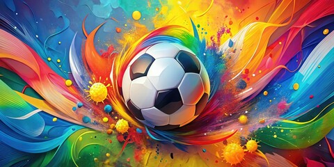 Abstract soccer-themed art with bold shapes and bright colors, art, modern art, vibrant, abstract soccer