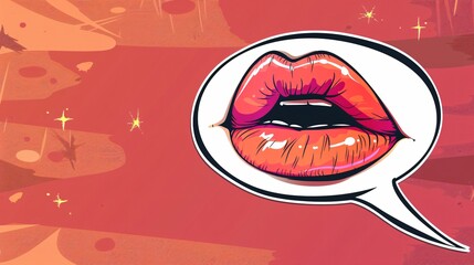 Obraz premium Vibrant Lips with Big Speech Bubble for Text Placement