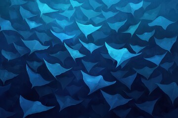 Underwater manta rays swimming in blue ocean
