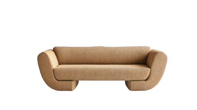A modern beige sofa with a unique contemporary design, perfect for interior aesthetics. Ideal for home decor and stylish living room setups.