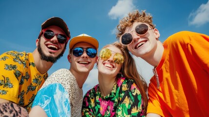 Happy Friends Enjoying a Sunny Day at the Beach Together