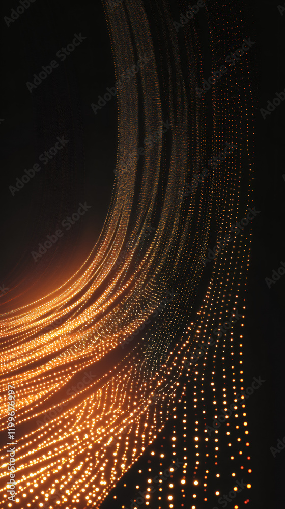 Fototapete golden particles moving on a black background creating curved lines and a sense of elegance and soph