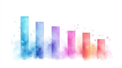 A stacked bar chart, data visualization, watercolor effect, soft pastel colors, isolated on white background