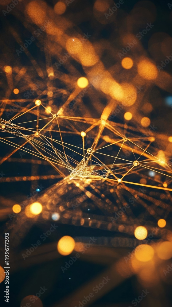 Aufkleber golden network lines interweaving with soft bokeh, symbolizing digital connections, technological in