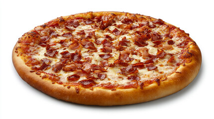 Delicious pizza with a variety of toppings on a clean white background