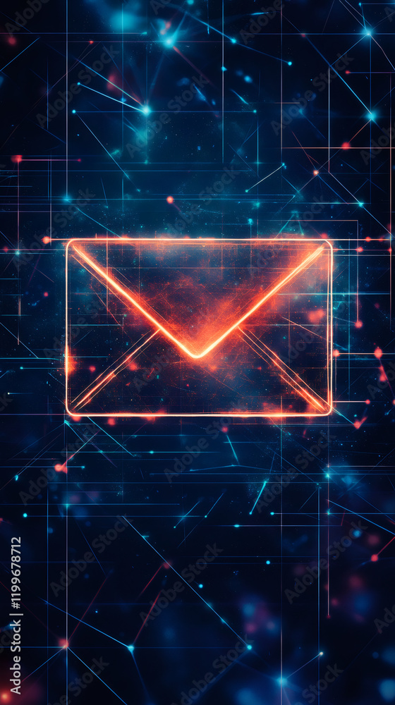 Poster Digital envelope glowing against interconnected network background, symbolizing seamless electronic communication and data transmission