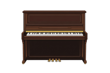 Elegant upright piano with black and white keys, showcasing classic design and craftsmanship isolated on transparent background