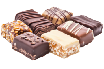 Gourmet Chocolate Assortment: A delectable arrangement of six gourmet chocolate bars, each with a unique flavor profile.  From dark chocolate with caramel to milk chocolate with nuts.
