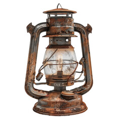 Rustic Vintage Lantern: A weathered, rusty metal oil lantern with a glass globe and a warm, inviting glow, evoking a sense of nostalgia and adventure.