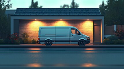 Fototapeta premium Cargo van waiting at logistic center, delivery minivan prepped for route, transportation concept&nbsp;— копия
