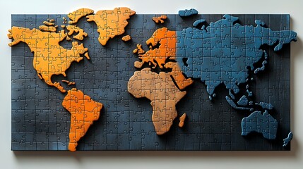 Colorful world map jigsaw puzzle unfinished on white  background, vibrant and detailed