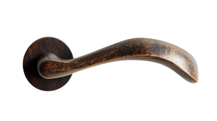Vintage door handle with a sleek curve, perfect for design projects or home renovation themes, isolated on a white background.