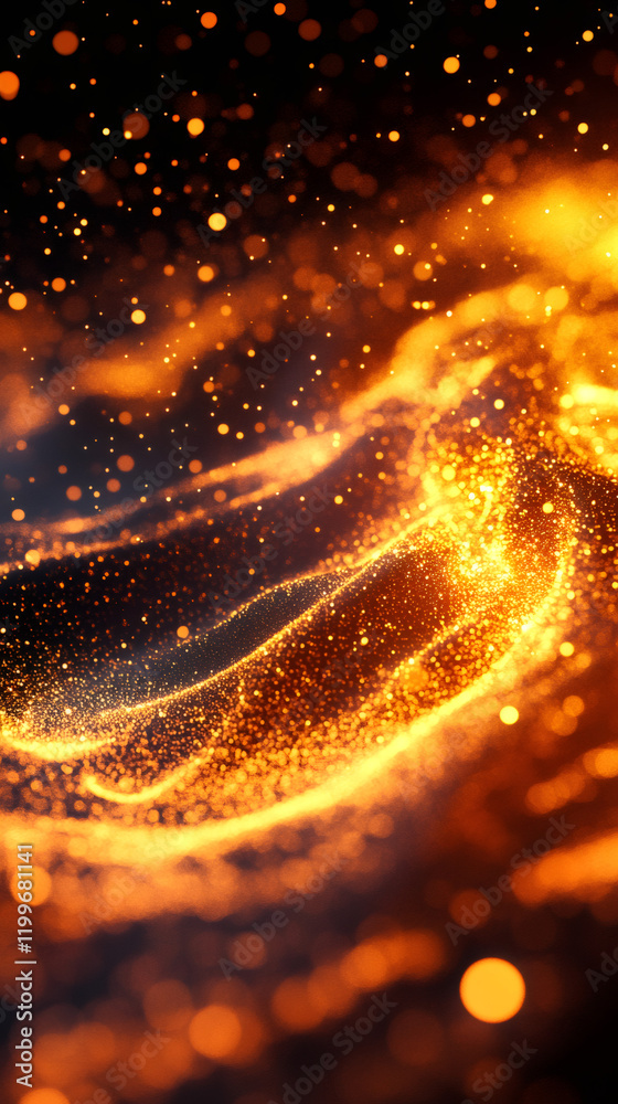 Aufkleber Golden particles swirling dynamically, generating luminous movement across ethereal space