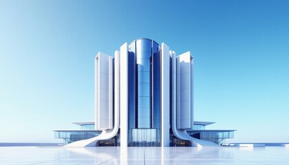 Futuristic Modern Building with Glass Panels and Curved Design