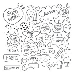 Set of kawaii doodles element planning planner design. Planner and journal vector doodles. stickers for weekly or daily planner 