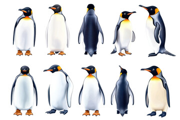 Obraz premium Emperor Penguin Poses: An illustrative collection showcasing the Emperor penguin, a majestic Antarctic bird, from various angles and perspectives. Their iconic black.
