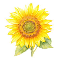 Fototapeta premium Radiant Sunflower: A vibrant, detailed illustration of a single sunflower, showcasing its bright yellow petals and dark brown center, exuding warmth and positivity. 