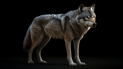 Full-body portrait of a Gray Wolf in its natural habitat, showcasing its sleek fur and powerful build