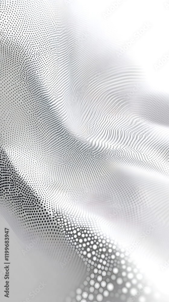 Poster fluid particles swirling, generating dynamic wave pattern representing technological movement agains