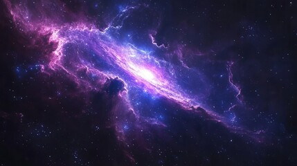 Obraz premium A stunning cosmic scene featuring a vibrant galaxy with shades of purple and blue, surrounded by twinkling stars in a vast, dark universe.