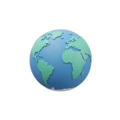 Naklejka premium Stylized 3D Earth Globe Model World Map Blue Green icon planet design render simple global travel 