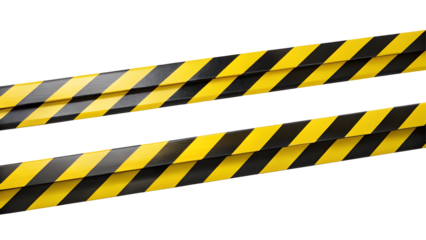 Horizontal black and yellow caution tape isolated on transparent background