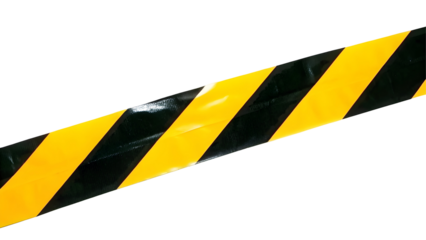 Horizontal black and yellow caution tape isolated on transparent background