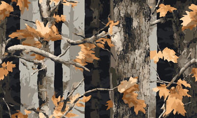 Woodland hunting camouflage seamless pattern with tree bark. Camouflage pattern background for hunting and military purposes.