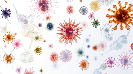 Obraz premium A surreal representation of viruses, floating in dreamlike compositions, isolated on white background