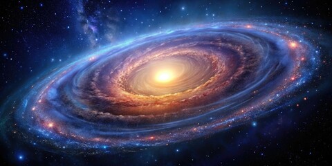 A vibrant spiral galaxy with numerous stars and a bright central bulge, astronomical, galaxy cluster