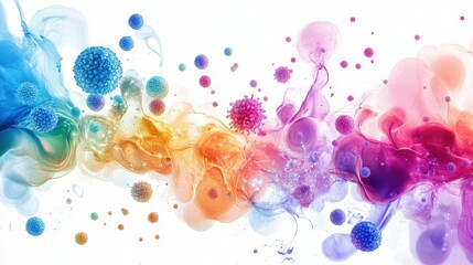 A surreal representation of viruses, floating in dreamlike compositions, isolated on white background